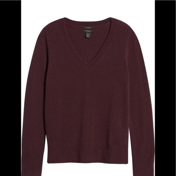Halogen  pure 100% cashmere V neck sweater size XS, burgundy NWT - Picture 2 of 11